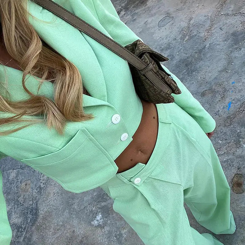 Fashionable Women's Autumn Button-Up Long Sleeve Set