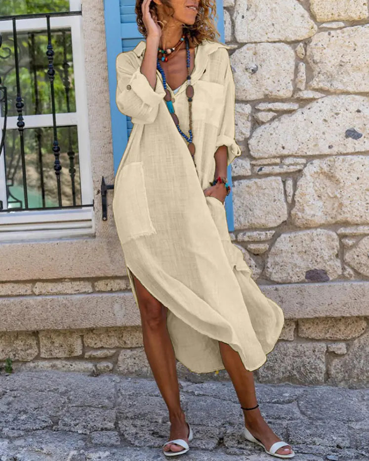 2024 Women's Breathable Long Button-Up Shirt Dress