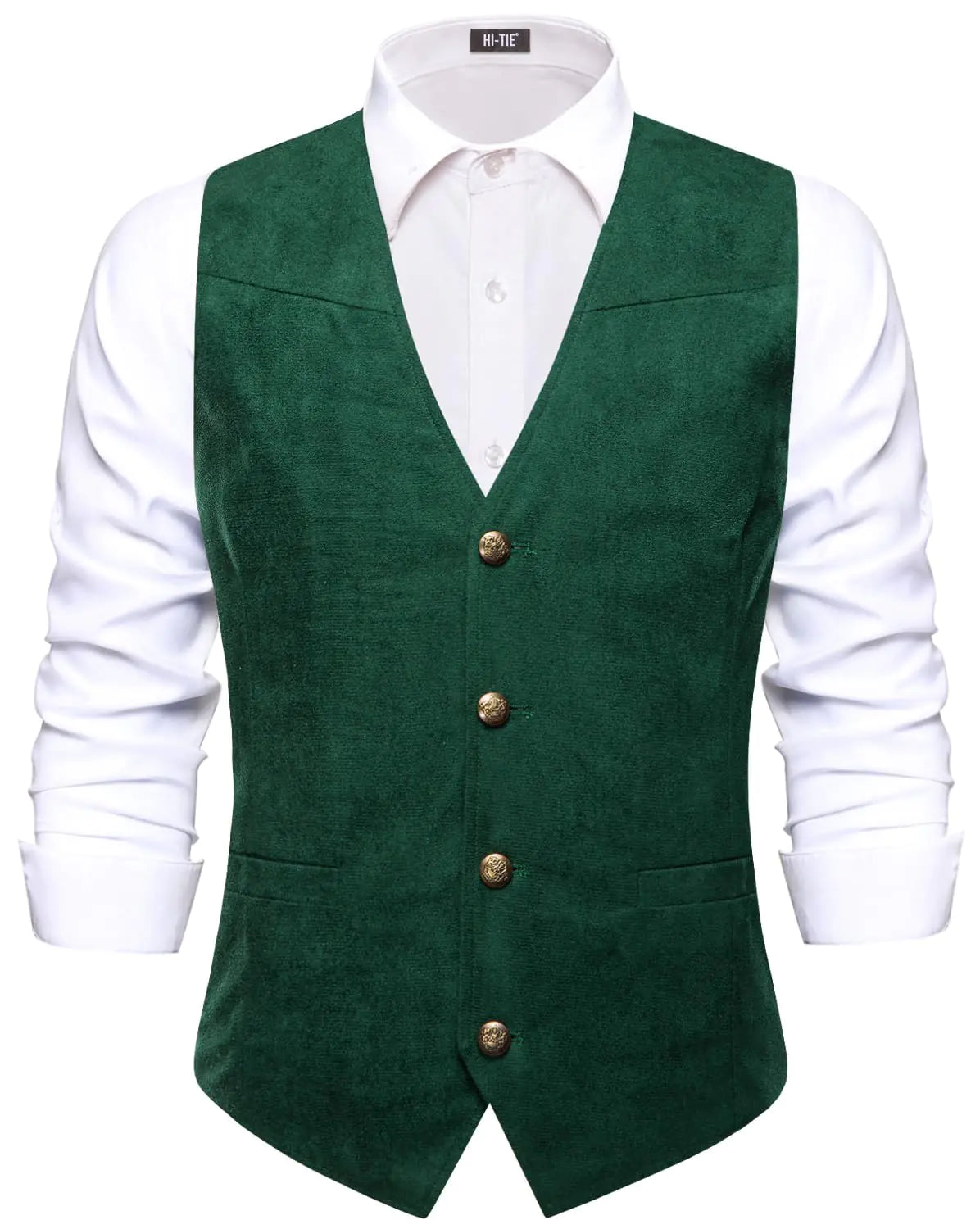 Hi-Tie Western Cowboy Vest for Men Suit Vest Dress Waistcoat Formal Vest 2 Pocket Slim Fit Casual Party Gathering Farm StyleGreenMedium