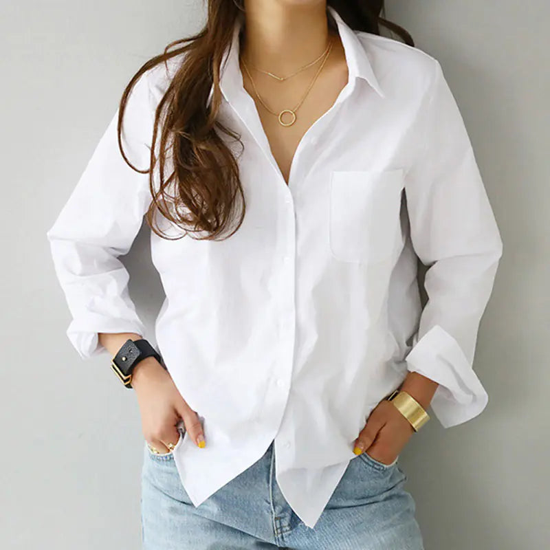 Women's Long Sleeve Solid Color Button-Up Shirt