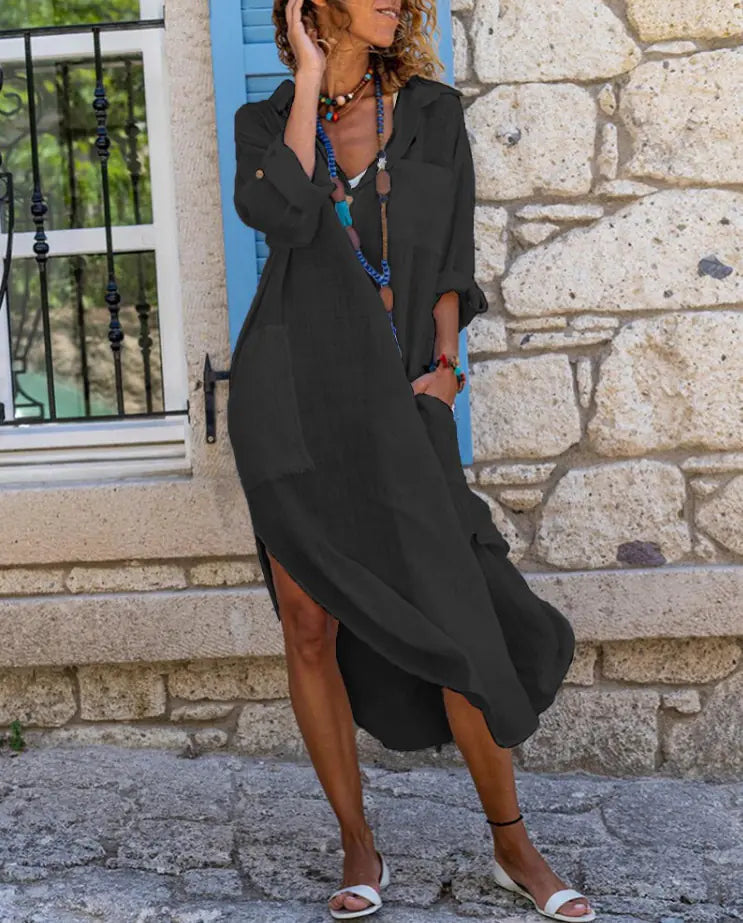 2024 Women's Breathable Long Button-Up Shirt Dress