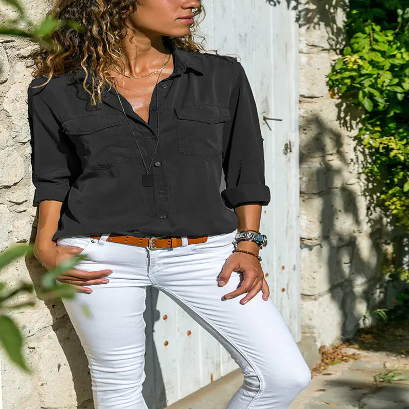 Plus Size Long Sleeve Women's Button-Up Shirt