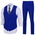 Mens Suit Set Slim Fit 2 Pieces Formal V-Neck Dress Waistcoat Vest Pants Groomsmen Wedding Prom Party Work Royal Blue Men Suit Tuxedo M