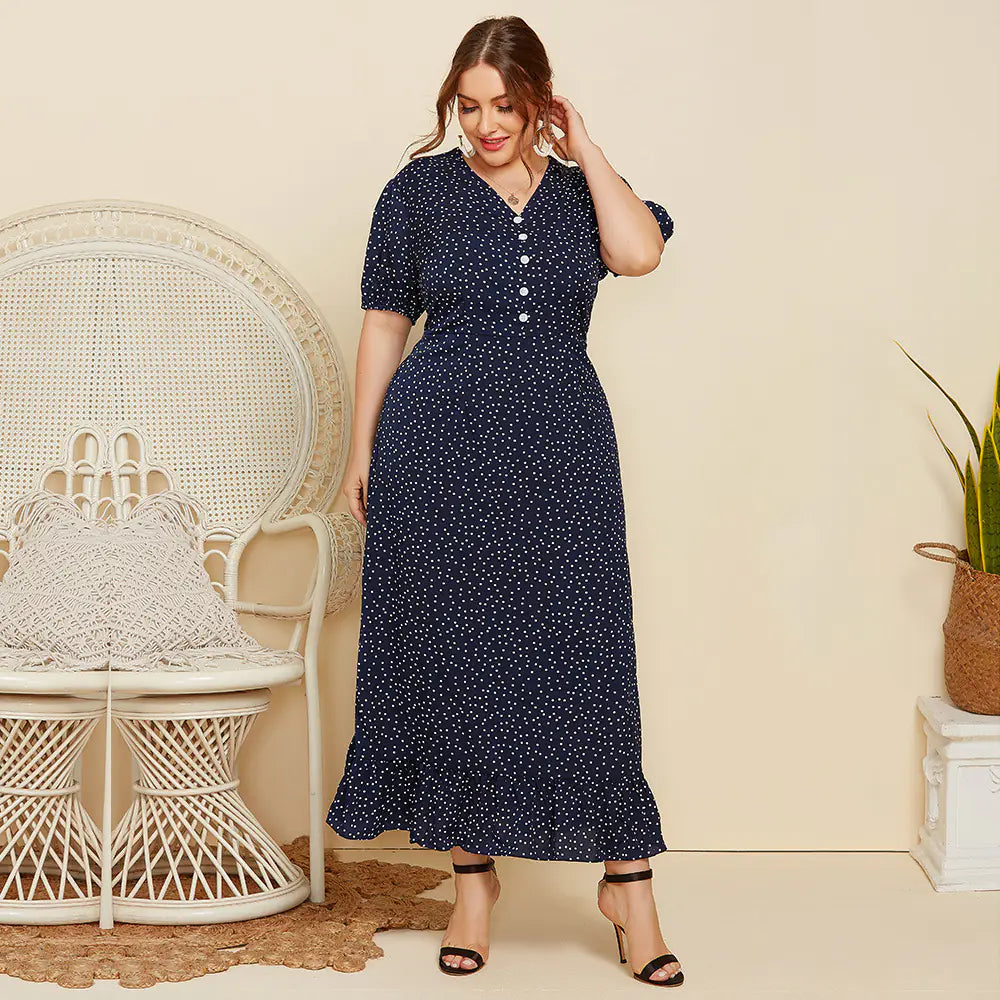 Plus Size Fashionable Short Sleeve Long Dress