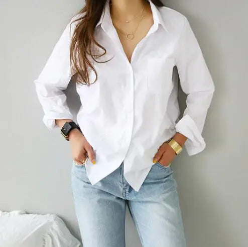 Women's Long Sleeve Solid Color Button-Up Shirt