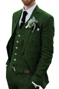 Wehilion Linen Suits for Men Dark Green 3 Pieces Summer Thin Homecoming Men Suit Jacket Vest Pants Prom Dress Suit dg-XL