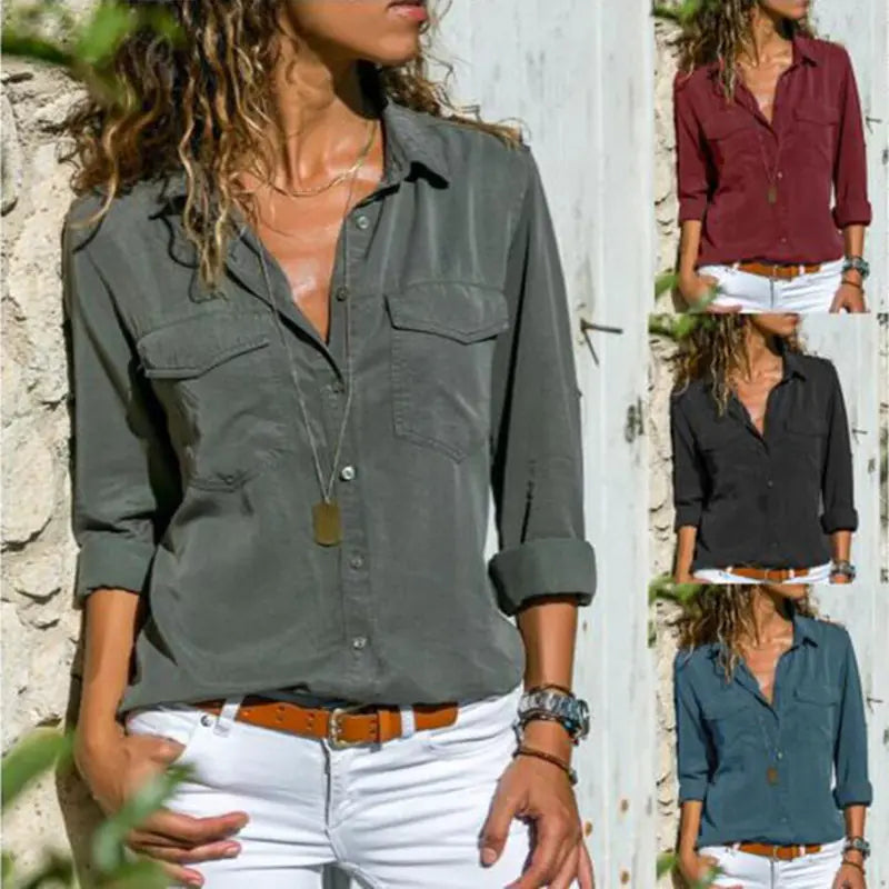 Plus Size Long Sleeve Women's Button-Up Shirt