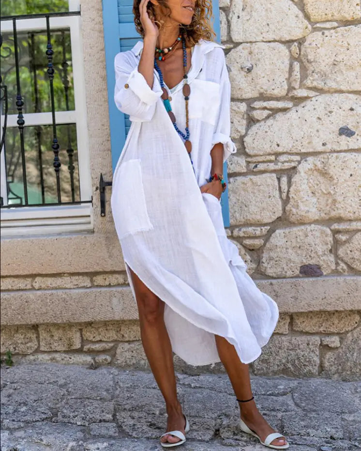 2024 Women's Breathable Long Button-Up Shirt Dress