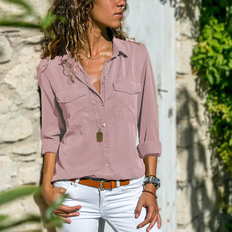 Plus Size Long Sleeve Women's Button-Up Shirt